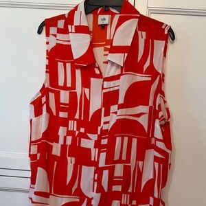 CAbi Orange and White Abstract Sleeveless Blouse- worn once